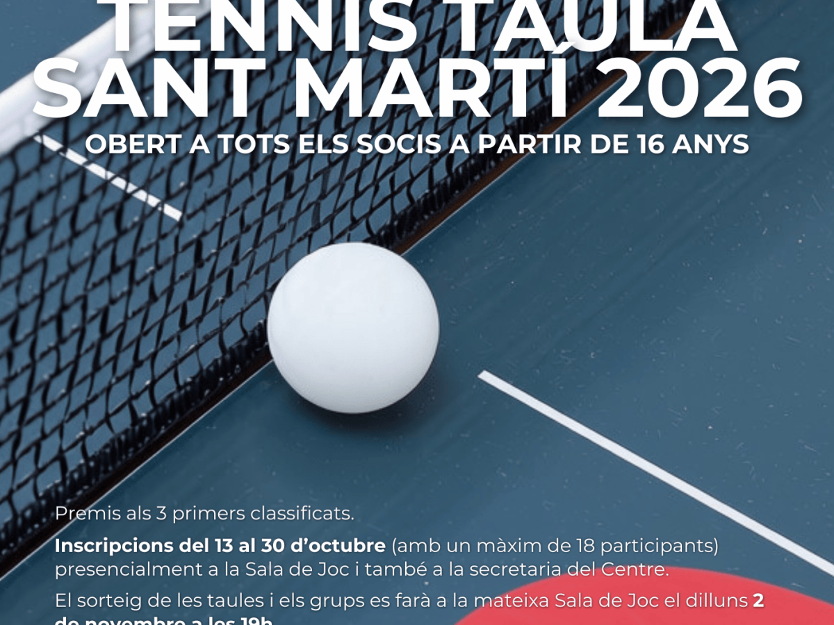 3r Torneig social de Tennis Taula Sant Martí&nbsp;2026
